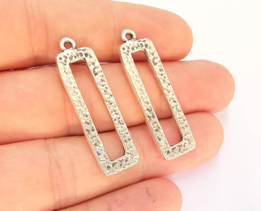 4 Silver Rectangle Charms Antique Silver Plated Charms (39x12mm)  G21951