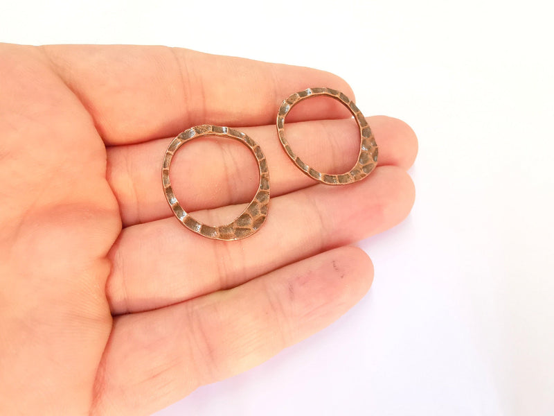 5 Hammered Circle Findings Antique Copper Plated Circle (29x25mm)  G21955