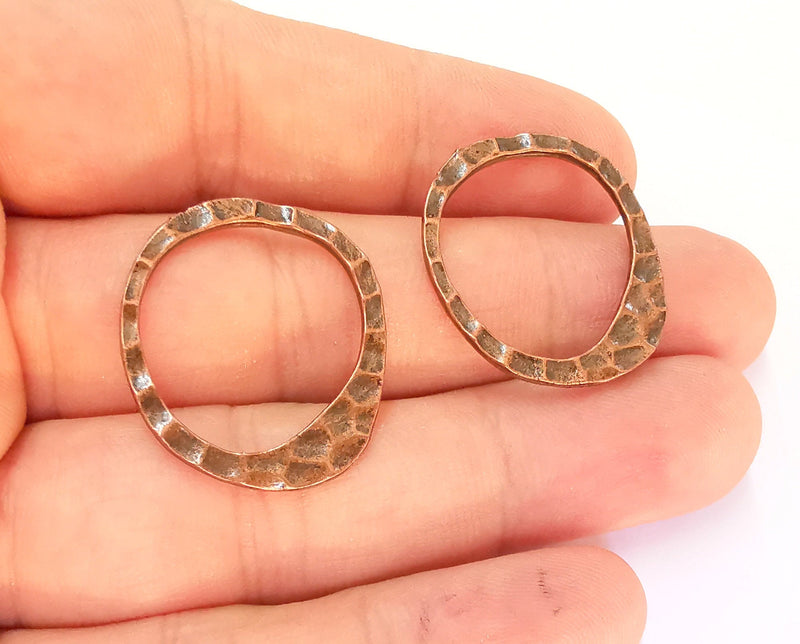 5 Hammered Circle Findings Antique Copper Plated Circle (29x25mm)  G21955