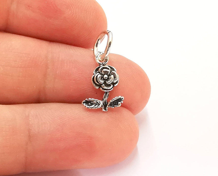 2 Sterling Silver Rose Charms 925 Silver Charms (18x10mm) EG21961