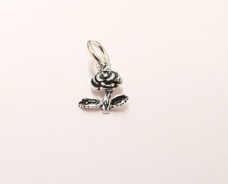 2 Sterling Silver Rose Charms 925 Silver Charms (18x10mm) EG21961