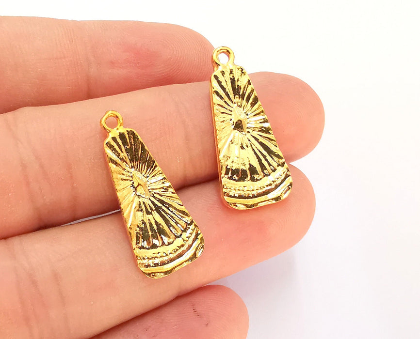 2 Shine Sun Light Charms 24k Shiny Gold Charms (28x12mm)  G21965