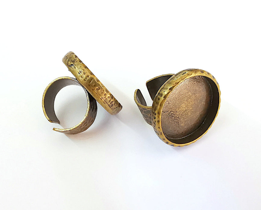Hammered Ring Blank Setting Cabochon Base inlay Ring Backs Mounting Adjustable Ring Bezel (25mm blank) Antique Bronze Plated G21599