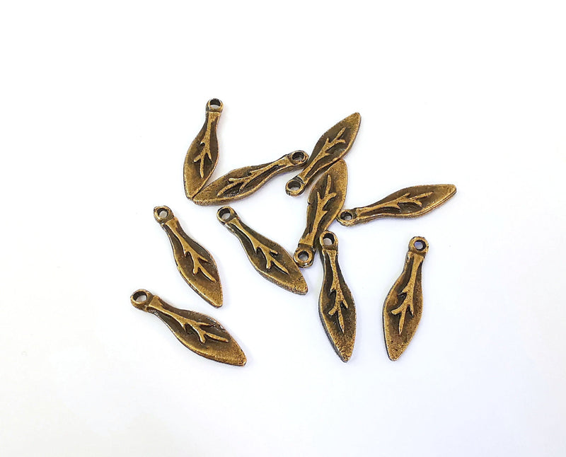 20 Leaf Charm Antique Bronze Plated Charms Double Sided (22x6mm)  G21600