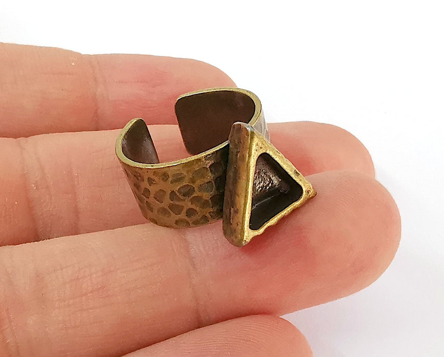 Hammered Ring Blank Setting Cabochon Base inlay Ring Backs Mounting Adjustable Ring Bezel (9x9mm blank) Antique Bronze Plated G21601