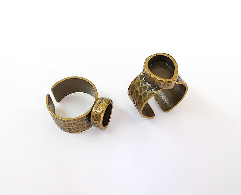 Hammered Ring Blank Setting Cabochon Base inlay Ring Backs Mounting Adjustable Ring Bezel (10x8mm blank) Antique Bronze Plated G21603