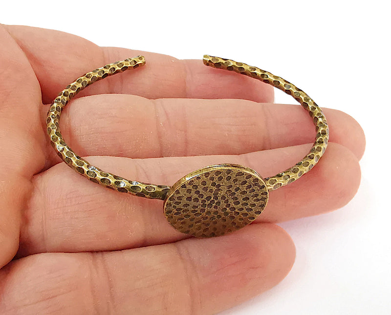 Bracelet Blank Cuff Bezel Bangle Blank Glass Cabochon Base Bezel Hammered Bracelet Adjustable Antique Bronze Bracelet (22mm ) G21605