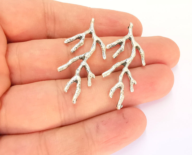 4 Coral Charms Antique Silver Plated Charms (43x20mm)  G21976