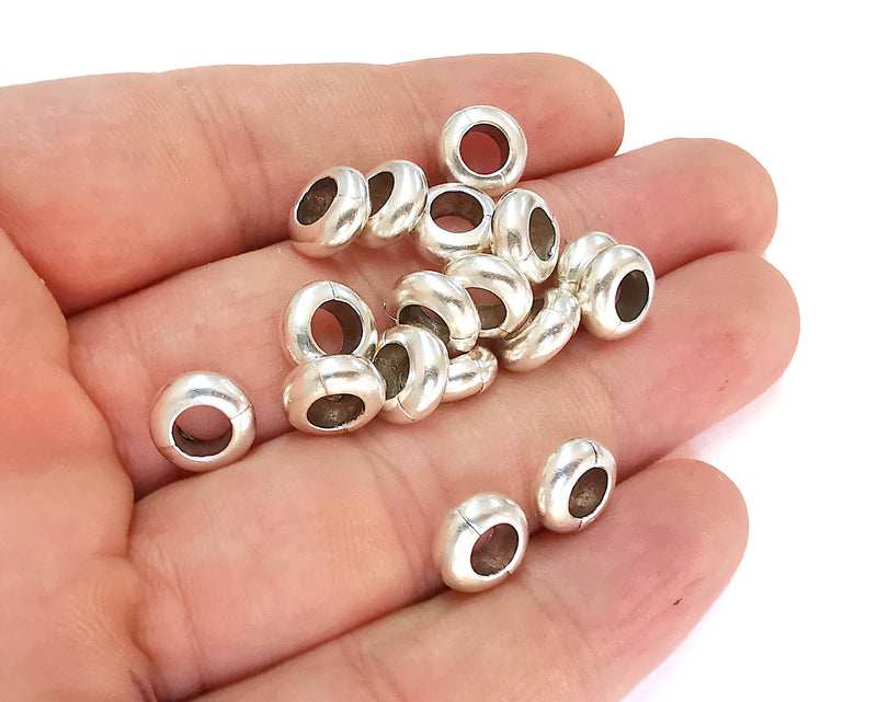 10 Antique Silver Rondelle Beads (9mm) Antique Silver Plated Beads G26734