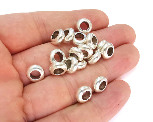 10 Antique Silver Rondelle Beads (10mm) Antique Silver Plated Beads G26734