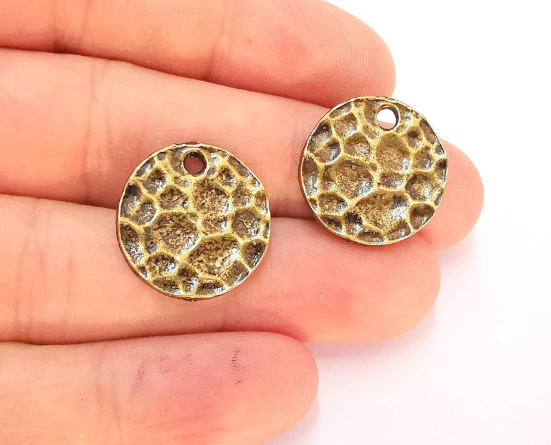 4 Antique Bronze Hammered Charms Antique Brass Plated Charms (20mm) G21979