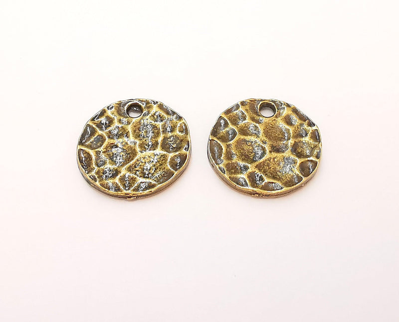 4 Antique Bronze Hammered Charms Antique Brass Plated Charms (20mm) G21979