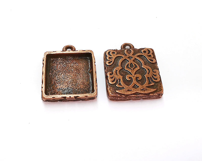 4 Flower Blank Bezel Resin Bezel Mosaic Mountings Antique Copper Plated Charms (22x17mm)( 15x15 mm Bezel Inner Size)  G21978
