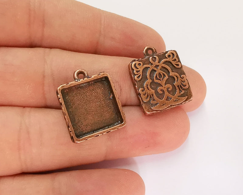 4 Flower Blank Bezel Resin Bezel Mosaic Mountings Antique Copper Plated Charms (22x17mm)( 15x15 mm Bezel Inner Size)  G21978