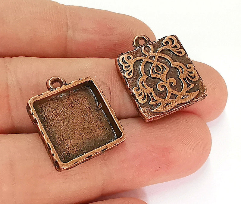 4 Flower Blank Bezel Resin Bezel Mosaic Mountings Antique Copper Plated Charms (22x17mm)( 15x15 mm Bezel Inner Size)  G21978