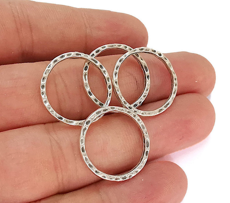 10 Hammered Circle Antique Silver Plated Findings (21mm) G21156