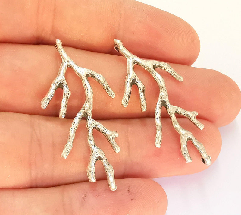 4 Coral Charms Antique Silver Plated Charms (43x20mm)  G21976
