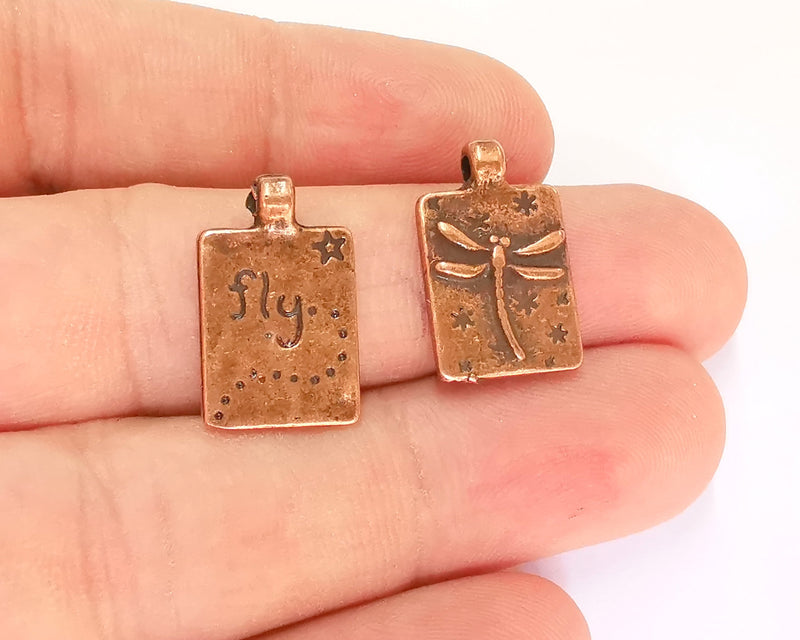 6 Dragonfly Double Sided Antique Copper Plated Charms (20x12mm)  G21989