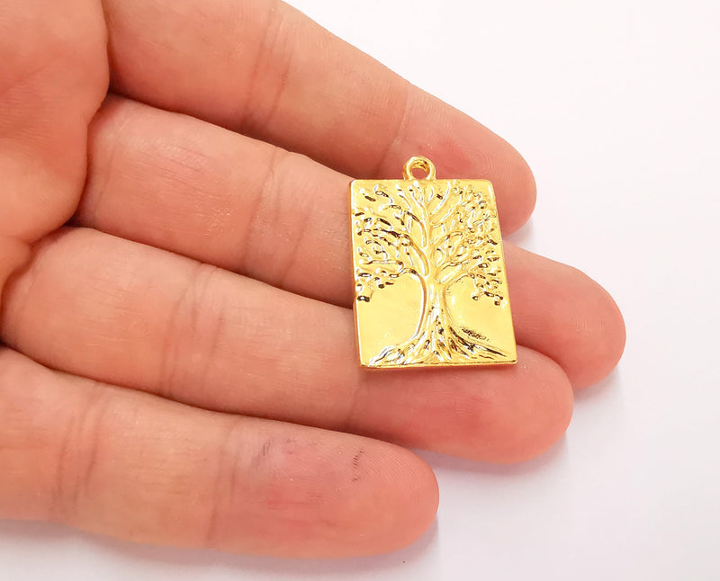 2 Tree Charms 24k Shiny Gold Charms (31x21mm)  G21990