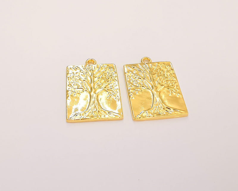 2 Tree Charms 24k Shiny Gold Charms (31x21mm)  G21990