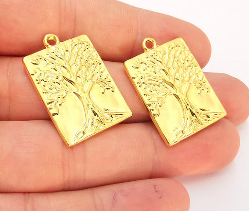 2 Tree Charms 24k Shiny Gold Charms (31x21mm)  G21990