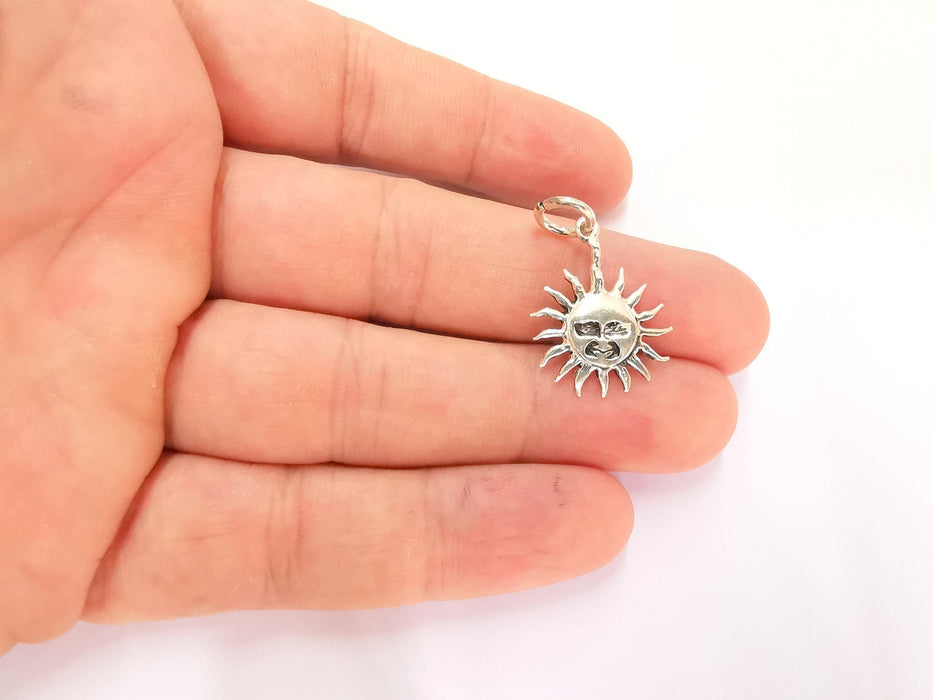 Sterling Silver Sun Charms 925 Antique Silver Charms (27x18mm) EG21994