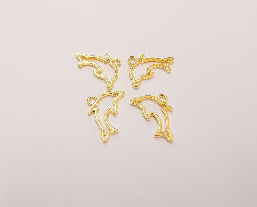 5 Dolphin Charms 24k Shiny Gold Charms (21x13mm)  G21996