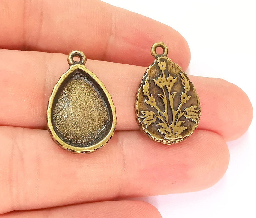 2 Antique Bronze Hammered Base Blank inlay Blank Pendant Base Resin Blank Mosaic Mountings Metal (18x13mm blank )  G21997