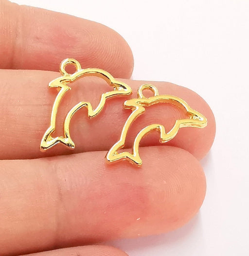5 Dolphin Charms 24k Shiny Gold Charms (21x13mm)  G21996