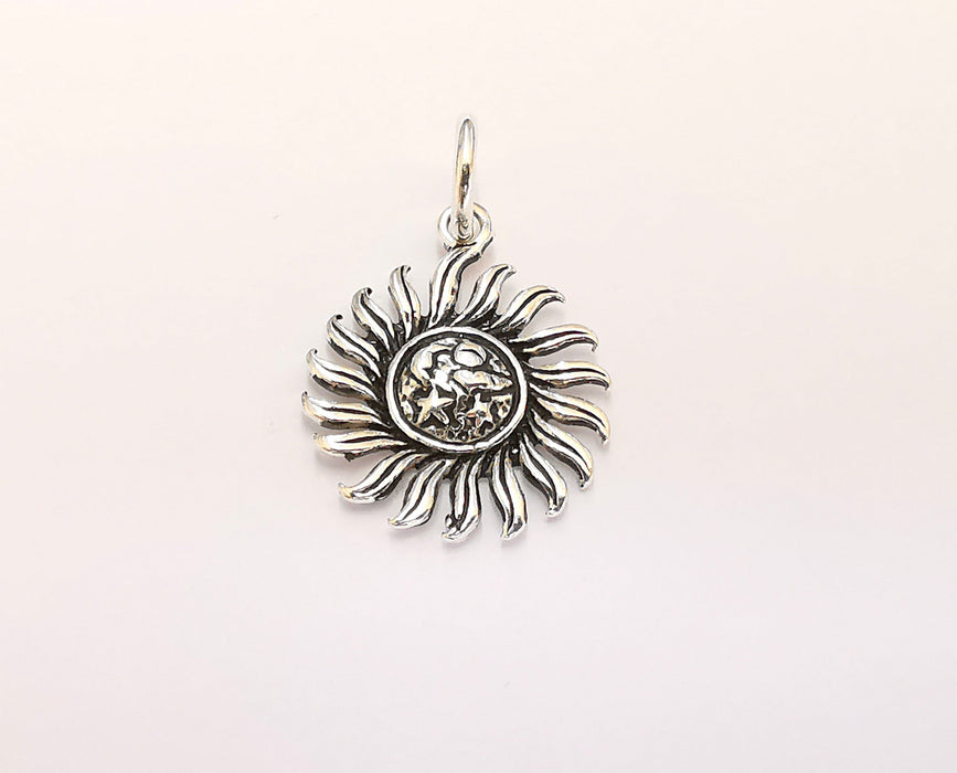 Sterling Silver Sun Charms 925 Antique Silver Charms (28x18mm) EG22002