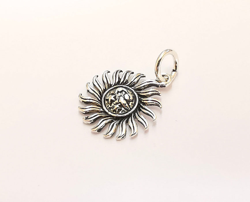 Sterling Silver Sun Charms 925 Antique Silver Charms (28x18mm) EG22002