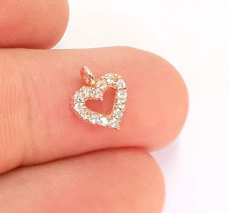 2 Sterling Silver Heart Charms 925 Rose Gold Plated Silver Charms  (10x8mm) AG22003