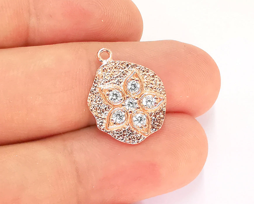 Sterling Silver Flower Charms 925 Rose Gold Plated Silver Charms  (20x15mm) AG22008