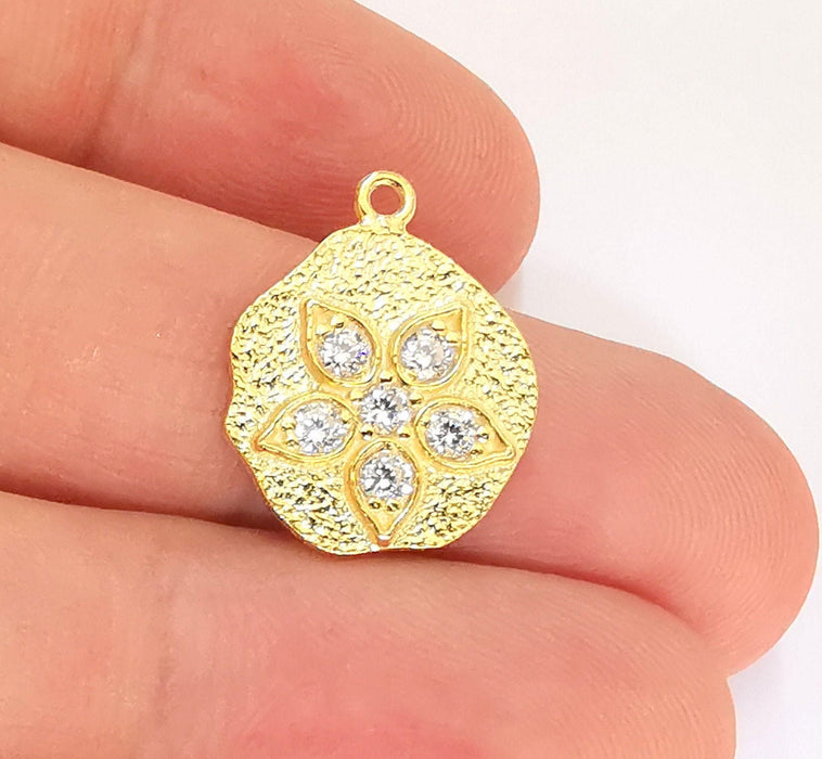 24K Gold Sterling Silver Flower Charms 925 Silver Charms (20x15mm) AG22010