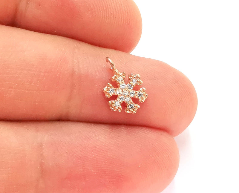 2 Sterling Silver Snowflake Charms 925 Rose Gold Plated Silver Charms  (12x8mm) AG22011
