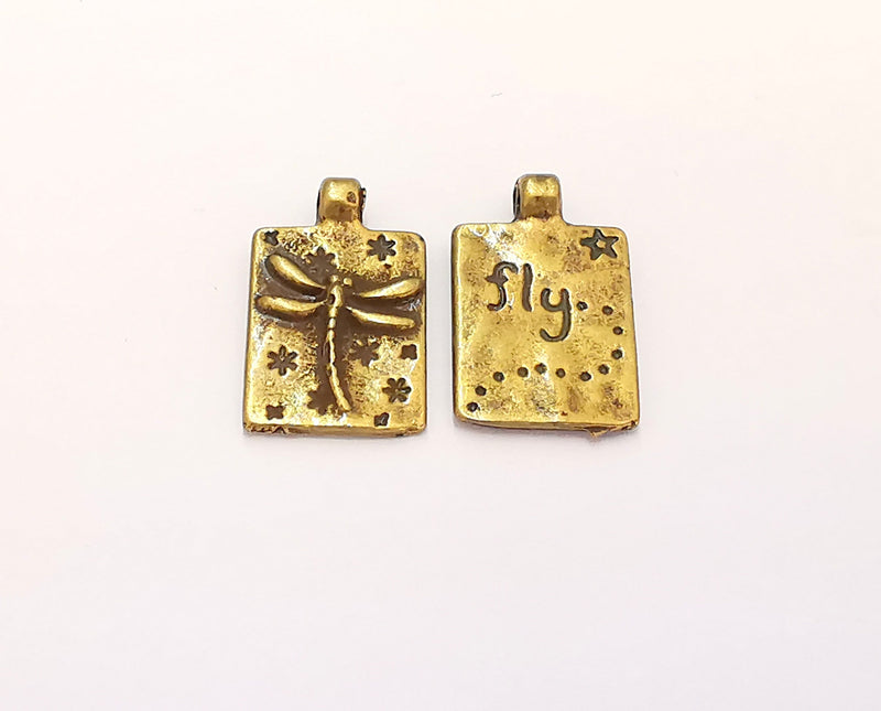 5 Dragonfly Charms Antique Bronze Plated Charms (Double sided) (20x13mm)  G22014