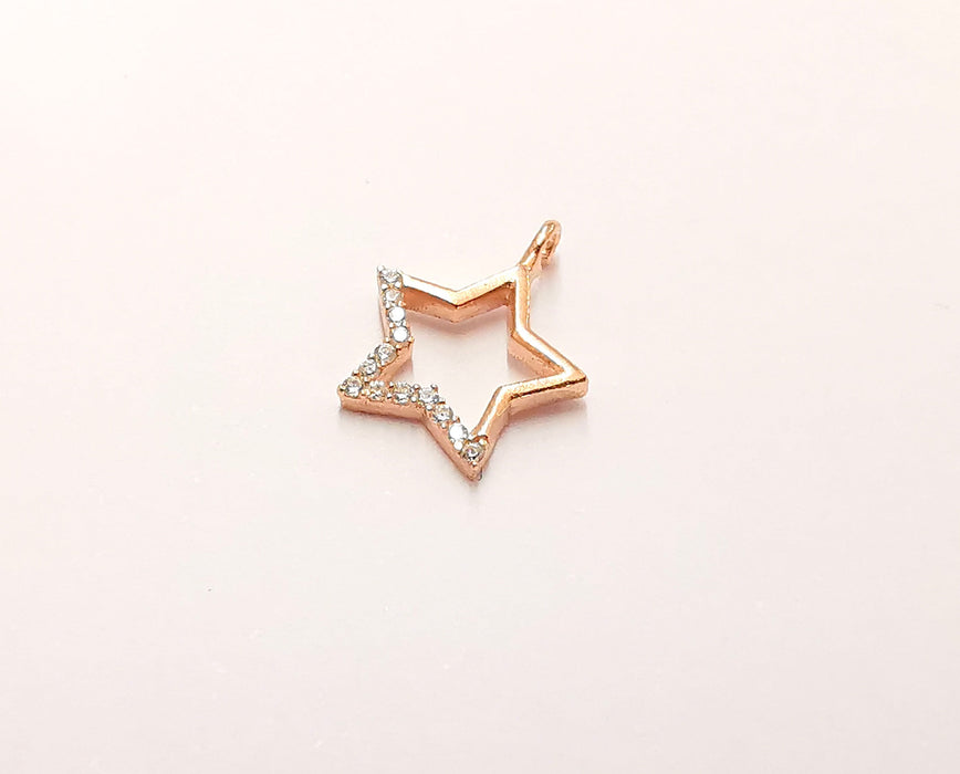 2 Sterling Silver Star Charms 925 Rose Gold Plated Silver Charms  (14x11mm) AG22016