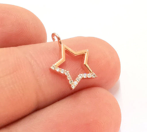 2 Sterling Silver Star Charms 925 Rose Gold Plated Silver Charms  (14x11mm) AG22016
