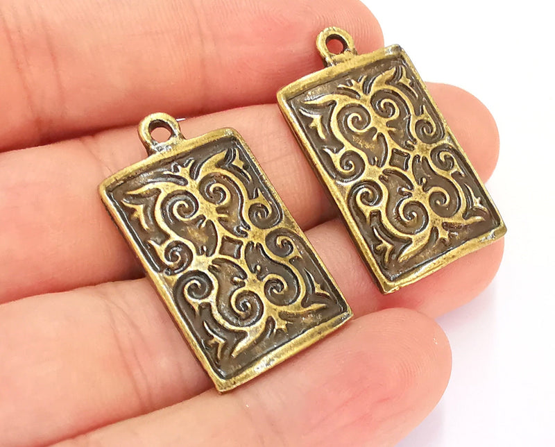 2 Antique Bronze Charms Antique Bronze Plated Charms (35x20mm)  G22019