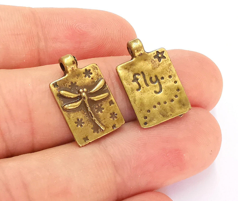 5 Dragonfly Charms Antique Bronze Plated Charms (Double sided) (20x13mm)  G22014