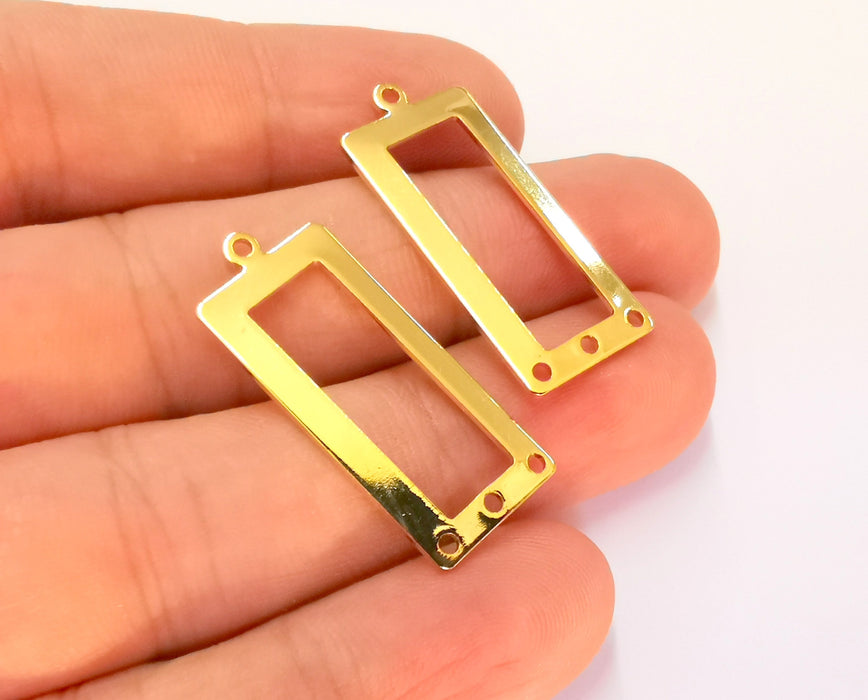 2 Rectangle Connector Charms 24k Shiny Gold Brass Charms , Nickel free and Lead free (33x14mm)  G22025