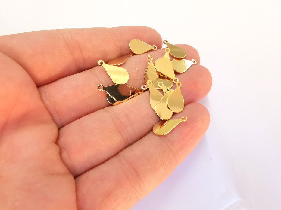 10 Teardrop Charms 24k Shiny Gold Brass Charms , Nickel free and Lead free (14x8mm)  G22026