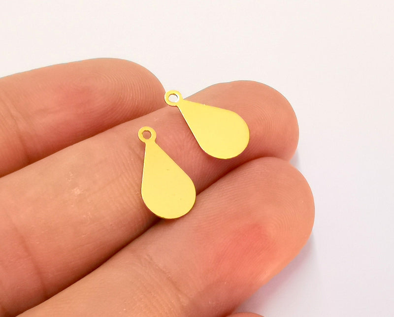 10 Teardrop Charms 24k Shiny Gold Brass Charms , Nickel free and Lead free (14x8mm)  G22026