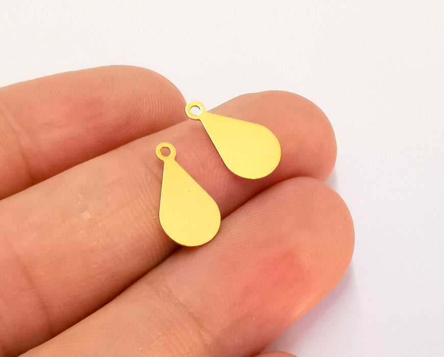 10 Teardrop Charms 24k Shiny Gold Brass Charms , Nickel free and Lead free (14x8mm)  G22026