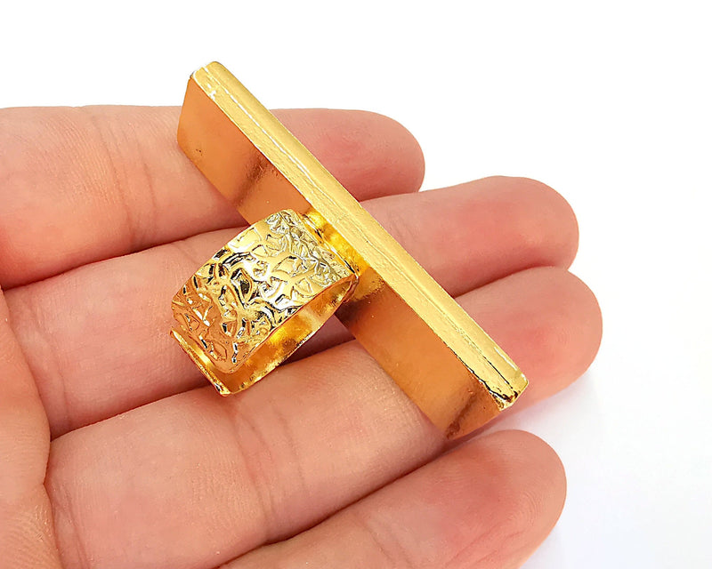 Shiny Gold Ring Base Blank Setting Cabochon Base inlay Ring Backs Mounting Adjustable Ring Base Bezel (50x10mm blank) Gold Plated G22027