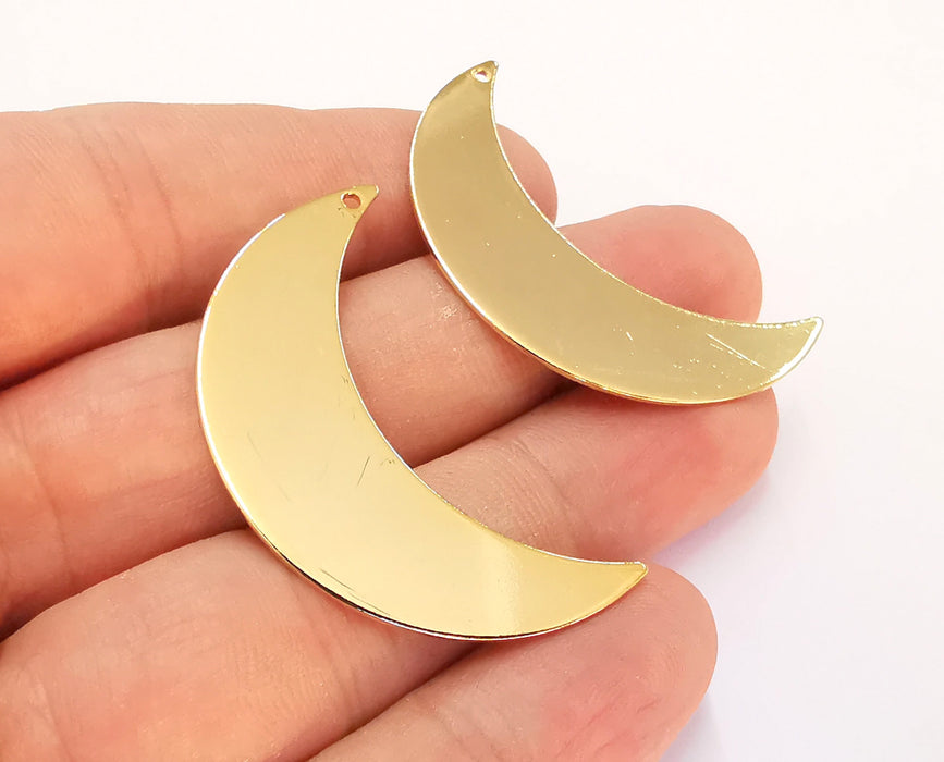 2 Crescent Charms 24k Shiny Gold Brass Charms , Nickel free and Lead free (44x26mm)  G22028