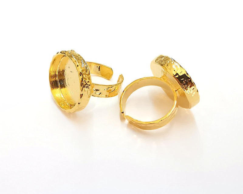 Shiny Gold Ring Base Blank Setting Cabochon Base inlay Ring Backs Mounting Adjustable Ring Base Bezel (18mm blank) Gold Plated G22030