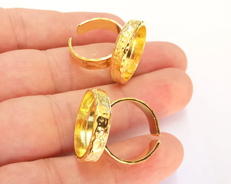 Shiny Gold Ring Base Blank Setting Cabochon Base inlay Ring Backs Mounting Adjustable Ring Base Bezel (18mm blank) Gold Plated G22030
