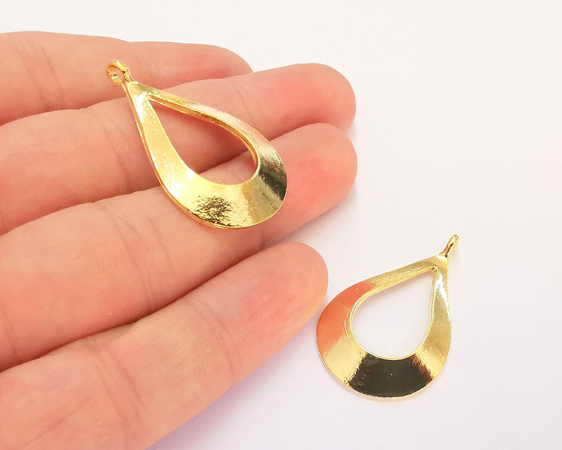 2 Teardrop Charms 24k Shiny Gold Charms (39x24mm)  G22033