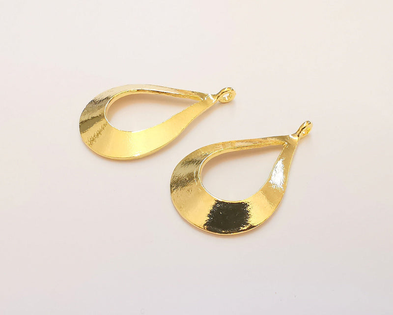 2 Teardrop Charms 24k Shiny Gold Charms (39x24mm)  G22033